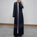 Elegant Dubai Pearl-Embellished Abaya – Long Sleeve Open Front Robe Dress (Black/Burgundy, S-XXL)_voghion.com
