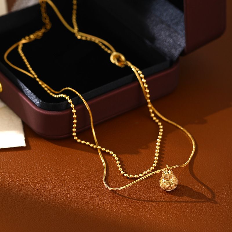 Collana con personalità nazionale in zucca placcata in oro vero, semplice, accessori in stile etnico di alta qualità, da indossare a strati, leggera e di lusso._voghion.com