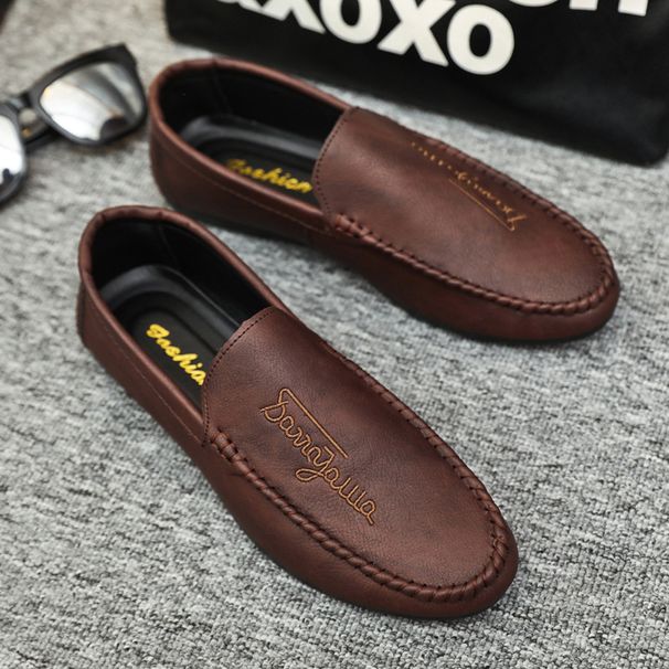 Sommer nye herreloafers 2024 kørende afslappede lædersko med blød sål og slip-on, trendy gade- og internetberømthedssko til mænd_voghion.com