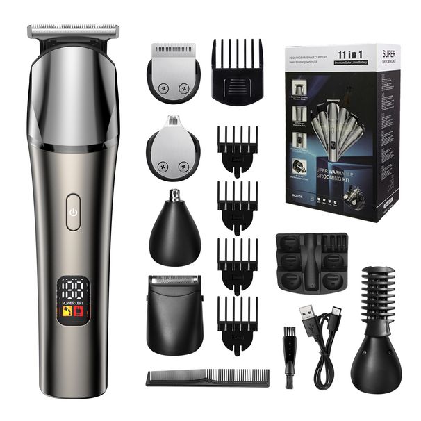 Set tagliacapelli professionale impermeabile - Tagliacapelli in metallo ricaricabile tramite USB con lama a V per sfumature, barba e cura del corpo_voghion.com