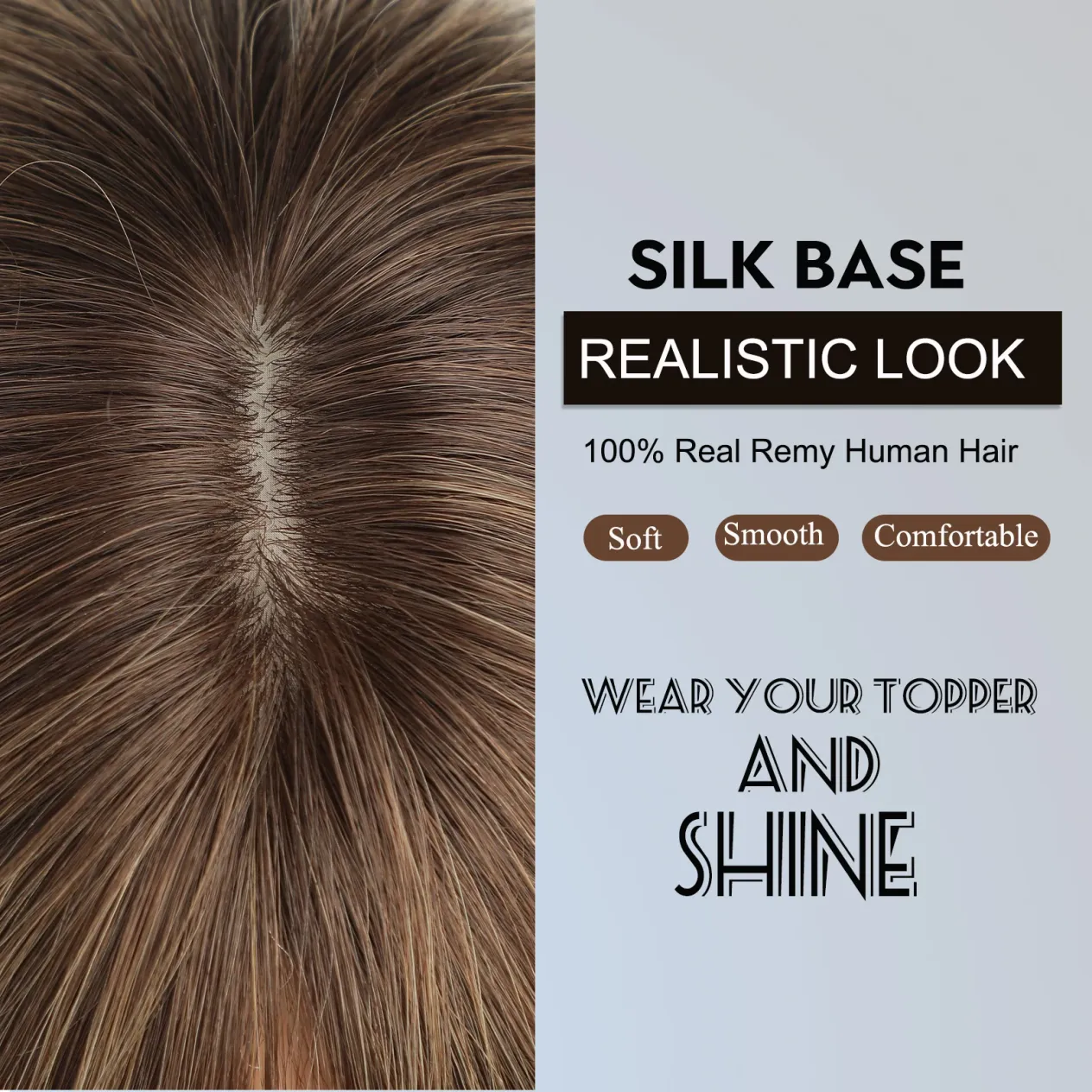 Extensions de cheveux humains Remy brun ombré avec frange, pièces à clips en soie pour femmes, extension de cheveux raides_voghion.com