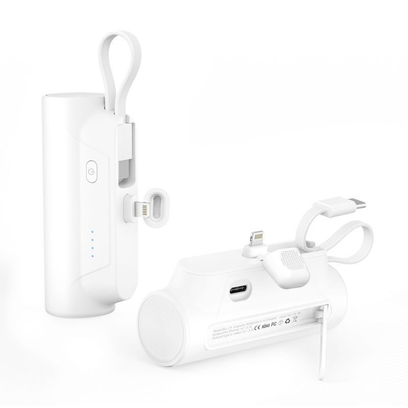 Portable Charger With Built In Cables, Portable Charger With Cords Wires Slim 8000mAh Travel Essentials Battery High Speed Power Bank For IPhone_voghion.com