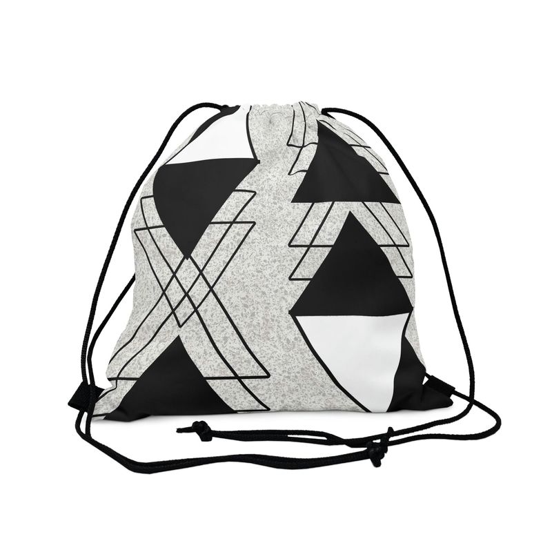 Drawstring Bag, Black And White Ash Grey Triangular Colorblock_voghion.com