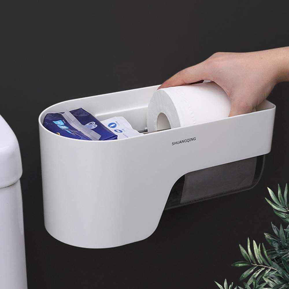 Multifunktionaler Toilettenpapierhalter zur Wandmontage, Badezimmer-Organizer, bohrfreie Taschentuchbox, Badezimmeraccessoires_voghion.com