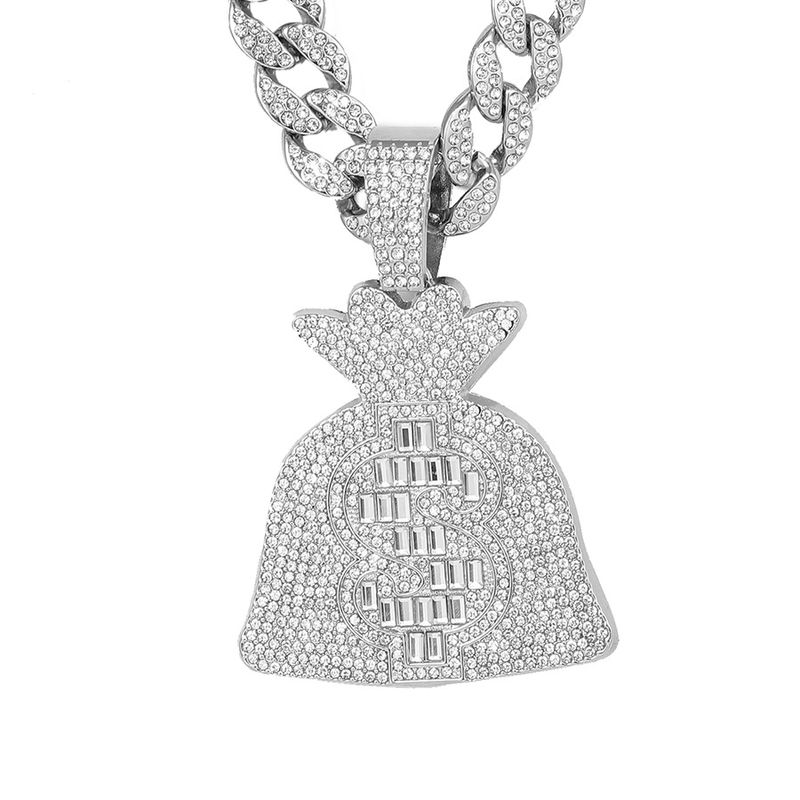 Ny legering personlig rock sukker diamant US dollar mynt veske anheng diamant cubansk halskjede hip hop rap smykker_voghion.com