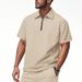 Men's New Summer Polo Shirt Short-sleeved Checkerboard Checkered Jacquard Lapel Casual Loose Half-zipper Shirt_voghion.com