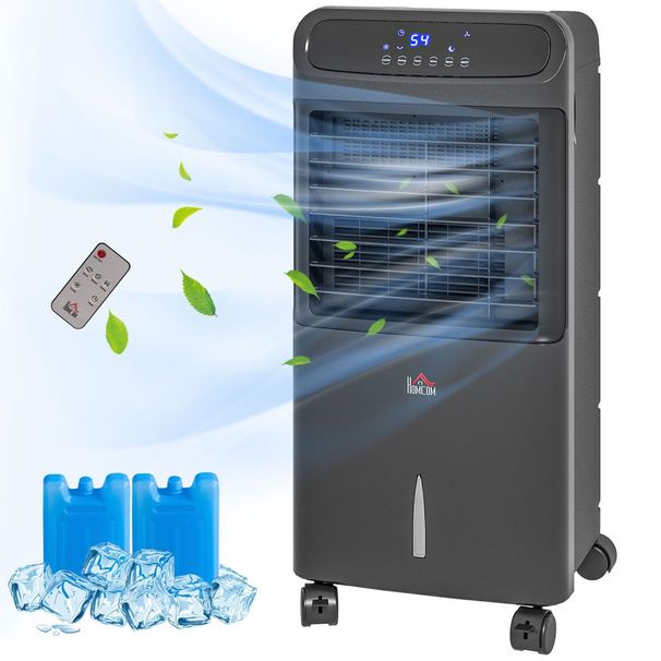 HOMCOM Portable Evaporative Air Cooler 3-in-1 Ice Cooling Fan With Remote Oscillation Timer Black For Home Office_voghion.com