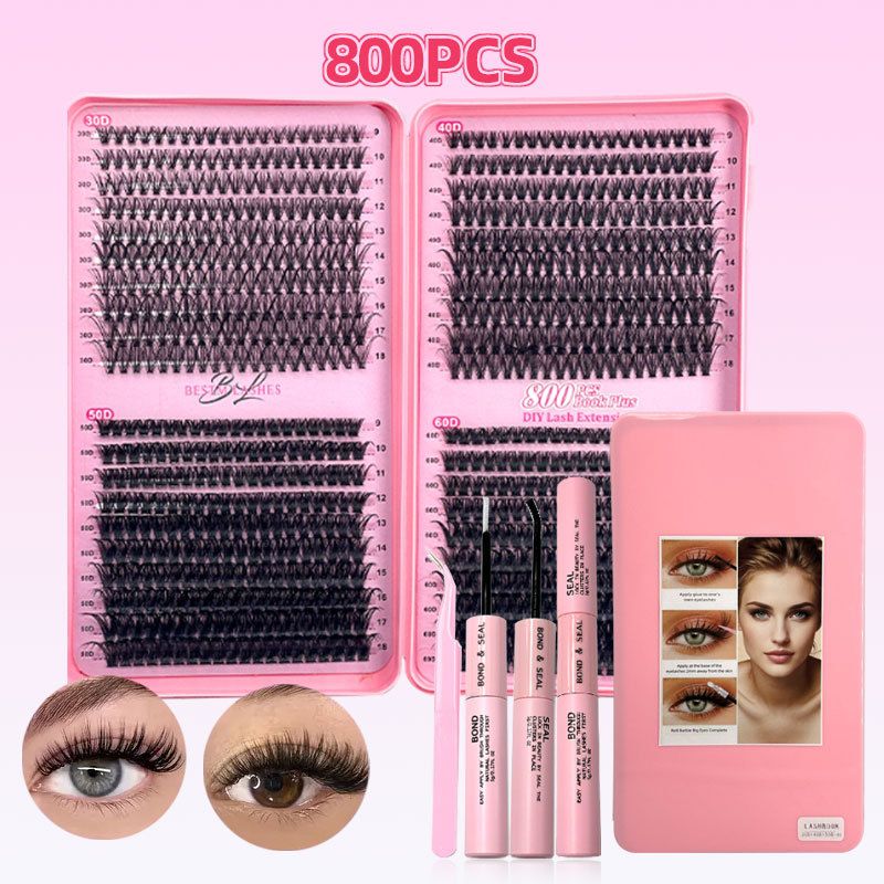 Kit de cílios postiços faça você mesmo - comprimentos mistos de 9 a 18 mm (30D/40D/50D/60D, curvatura em D, inclui cola e ferramentas, conjunto profissional de extensão de cílios)_voghion.com