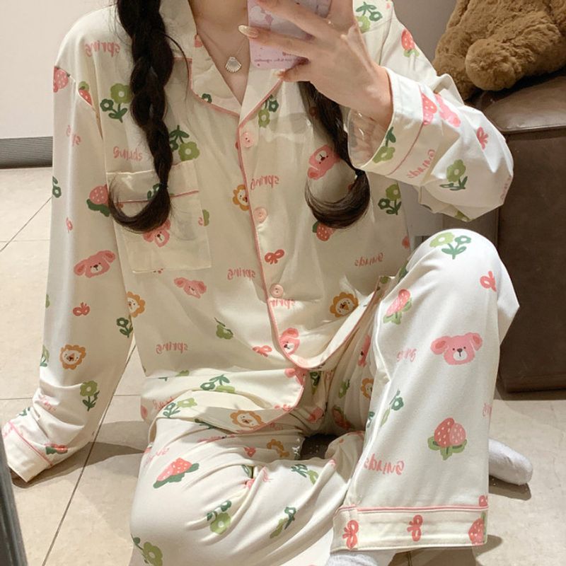 Pigiama con imbottiture per il petto per donna, cardigan autunnali, maniche, pantaloni lunghi, simpatici cartoni animati, vestiti per la casa taglie forti_voghion.com