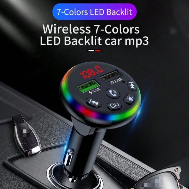 Car Charger Mobile Phone Charger Bluetooth Hands-free Call USB Port with Charging Function 3.1A Colorful Ambient Light FM Transmitter_voghion.com