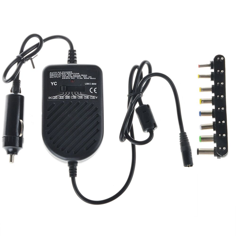 Caricabatterie portatile universale da 80 W LED Adattatore per auto Adattatore di alimentazione regolabile Set di 8 spine staccabili per auto portatile Notebook_voghion.com