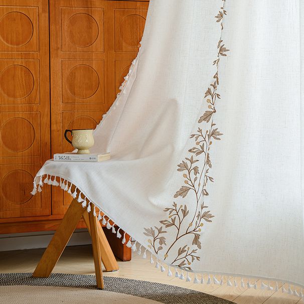 Tenda semi-trasparente ricamata Feiyang - Design floreale boho per cucina, camera da letto, balcone - Tasca per asta/ganci/anelli - Diverse misure e colori_voghion.com