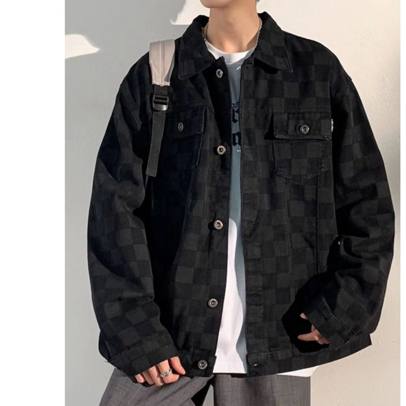 Abbigliamento maschile Giacca autunnale versatile per uomo, marchio di moda retrò, design a quadri, di nicchia, bella, giacca di alta qualità, cappotto di jeans, autunno e inverno_voghion.com