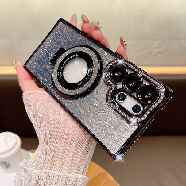 Glitzernde Strass-Magnethalterung mit Wasserrippel-Hülle für Samsung S25 Ultra S25 + Galaxy S24 FE S23 Plus S22 Kamera-Schutzhülle_voghion.com