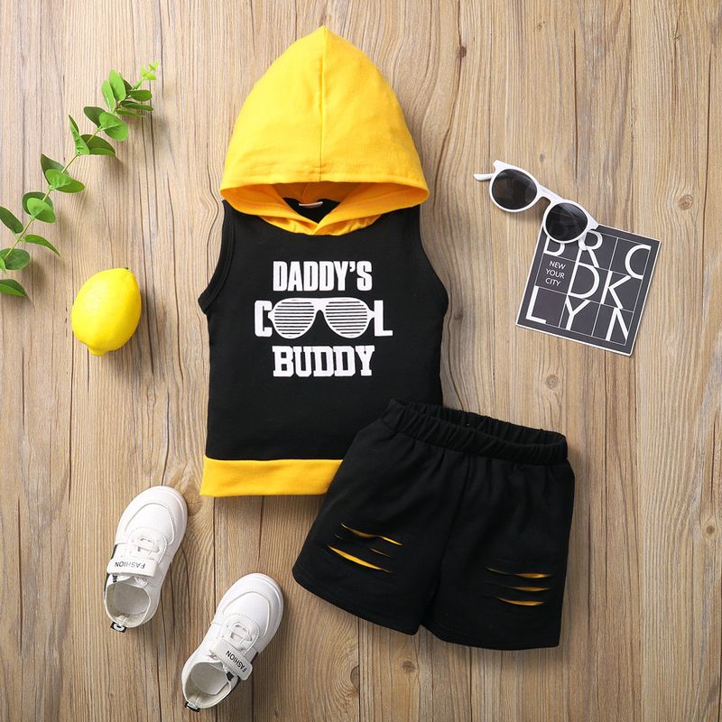 2024 Instagram nouvelle lettre imprimée jaune à capuche noir haut short deux pièces ensemble maintenant_voghion.com