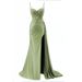 Women's Clothing Elegant Green Strapless Ball Gown With High Slit & Small Train – Formal Evening Dress For Women_voghion.com