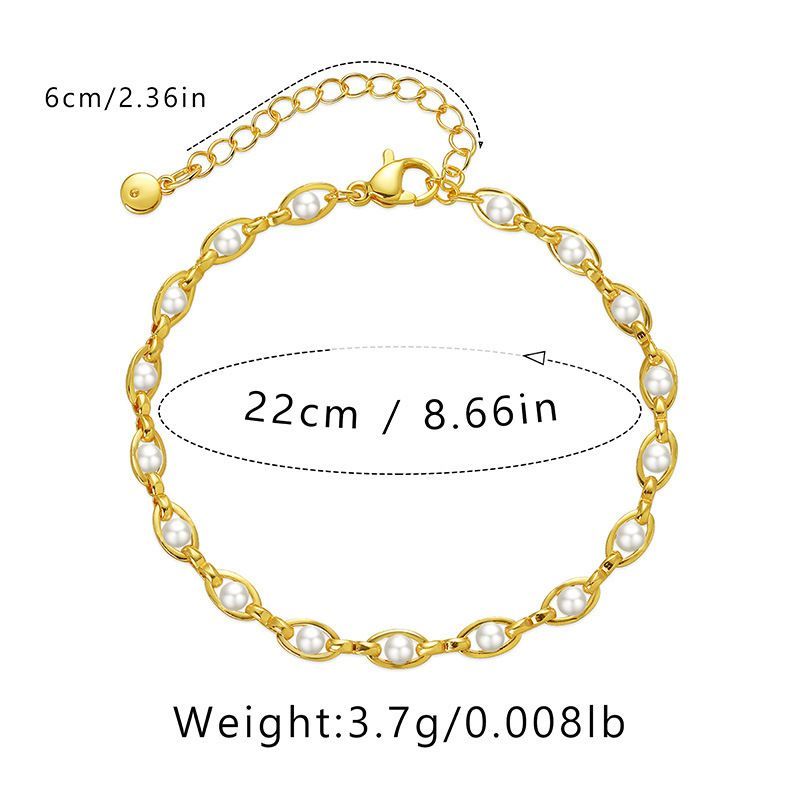 Bracciale sottile a catena minimalista regolabile con design di perle squisite ed eleganti in oro vero K_voghion.com