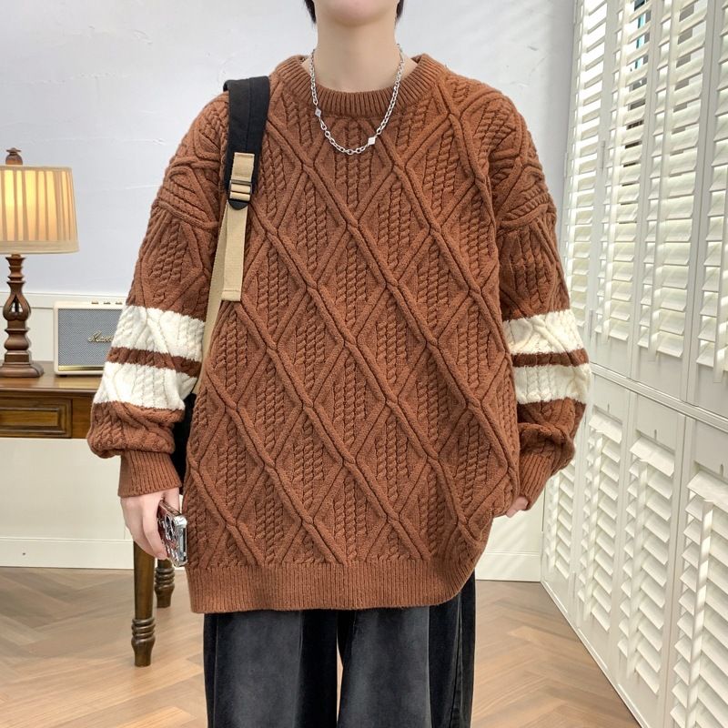 Neue Herbst- und Winterpullover für Männer und Jugendliche, roter Strickpullover, trendiger Markenpullover mit dickem Faden_voghion.com