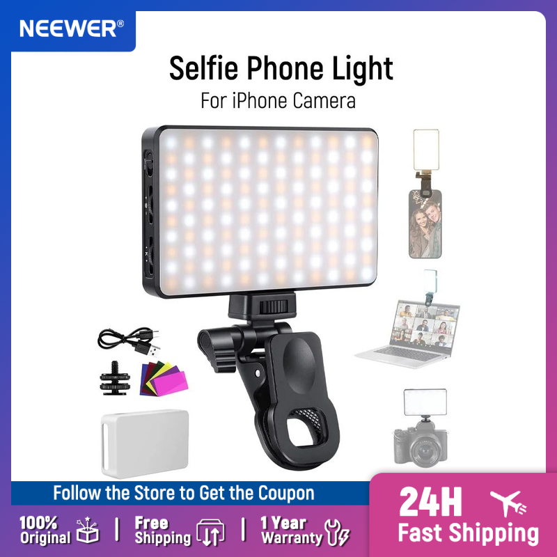 NEEWER BASICS LED Selfie Phone Ricaricabile 2500-9000K Clip On Fill Light, Pellicole Colorate/Diffusore/3000mAh per iPhone_voghion.com