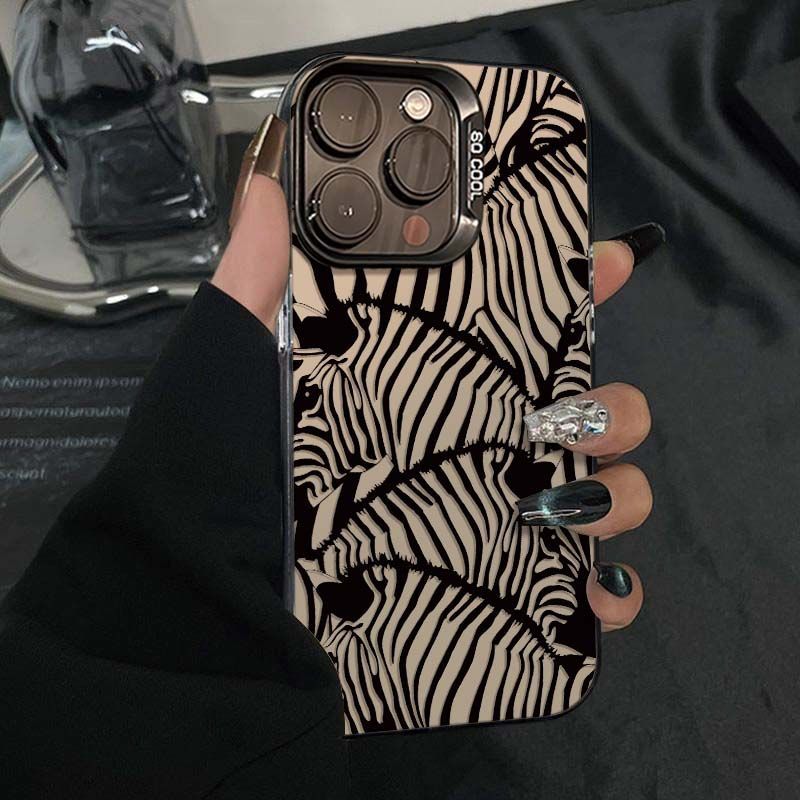 Zebra Ing Phone Cases For IPhone 16 Max 16Plus 13 12 11 14 Pro Mini XR XSMax 7 8 15 Plus Laser Plated Bumper Cover_voghion.com