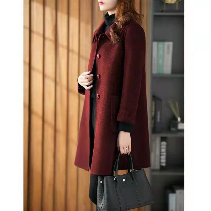 Pure Color s Women New Autumn Winter Wool  Lady Loose Woolen Jackets Office Mid-length Brand Double-side Fleece_voghion.com