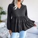 2023 Laterne Langarm Casual Lose Rüschen Saum Chiffon Bluse Damenmode_voghion.com