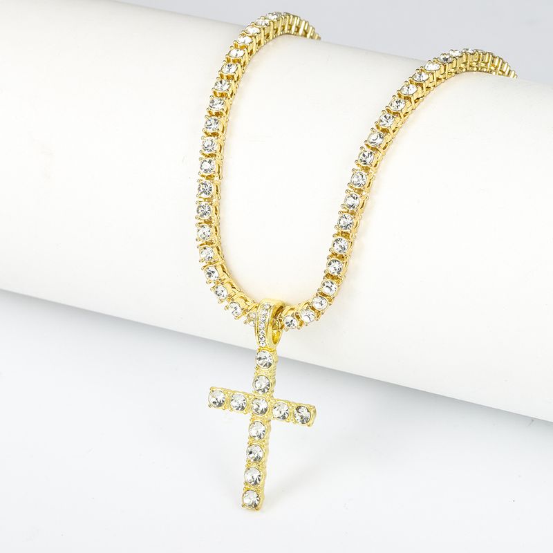 Hop Hip Tennis Unisex Sieraden Kruisvorm Sleutelbeenketting Persoonlijkheid Temperament Hanger Enkele Rij Diamant_voghion.com