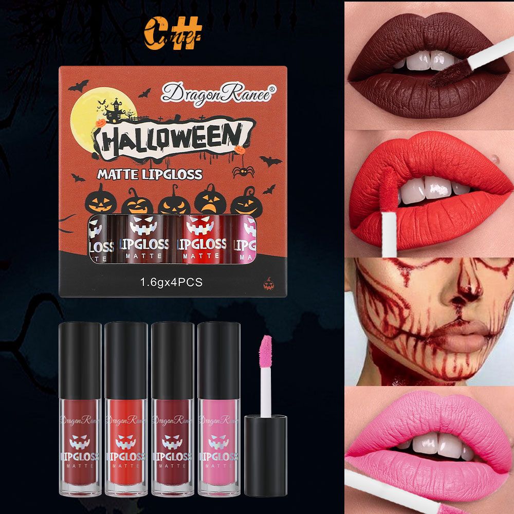 Mattes, nicht haftendes Lipgloss in den Farben Blut, Weiß und Pink, ideal für dunkles Make-up, perfekt für Halloween_voghion.com
