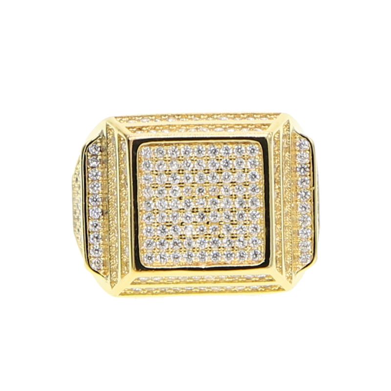 Men's Jewelry Square Full Diamond Ring Hip Hop New Style Inlaid Stone Trendy Brand Cool Ring_voghion.com