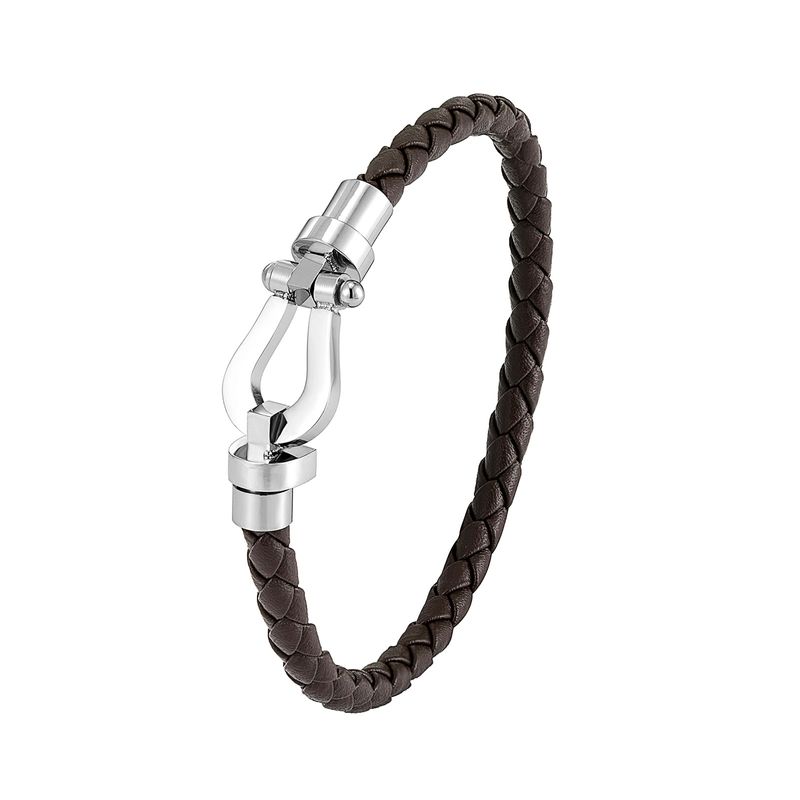 Herrenarmbänder Edelstahl Hufeisenschnalle Lederseilarmband Klassisches gemischtes Farbarmband aus echtem Leder geflochtenes Seil_voghion.com