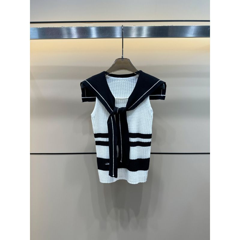 25 Sommer Neue Dijia Little Bee Gestreifte Navy Stil Gestrickte Ärmellose Pullover Weste Abnehmen Vielseitige Top_voghion.com