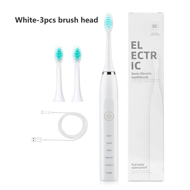 3 capete de periuță, încărcare USB electrică sonică cu 5 viteze, periuțe de dinți cu peri moi complet automate, impermeabile IPX7_voghion.com