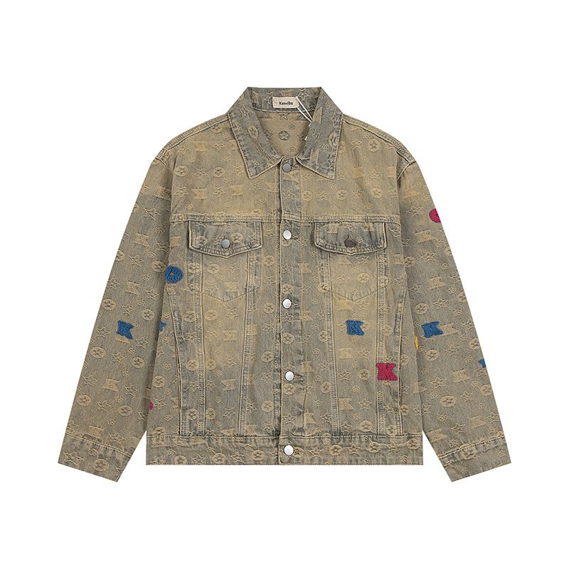 Abbigliamento maschile, stile high street, giacca in denim con risvolto lavato giallo fango vecchio, uomo e donna, giacca cardigan retrò alla moda_voghion.com