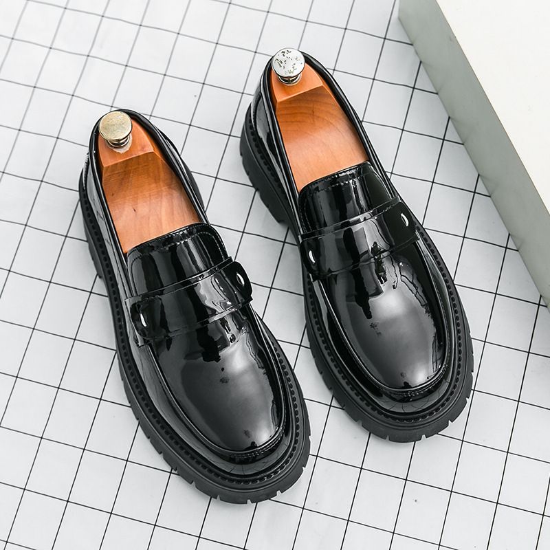 Voyage Loafers British Style Business Height-Increasing Formal Shiny Leather Thick-Soled Casual Slip-On Men's Shoes Large Size_voghion.com