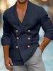 Camicia casual da uomo a maniche lunghe in cotone e lino tinta unita, con risvolto doppiopetto, primavera e autunno_voghion.com