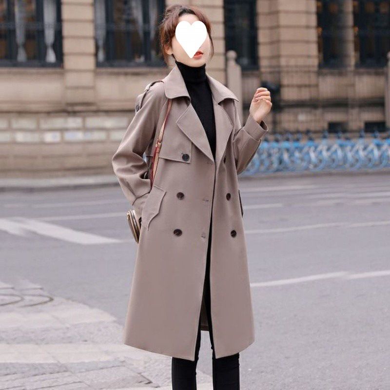 Women's Clothing Trench Coat Long Sleeve A-Line Overcoat With Notched Lapel For Autumn Spring (Khaki, Black, Brown)_voghion.com