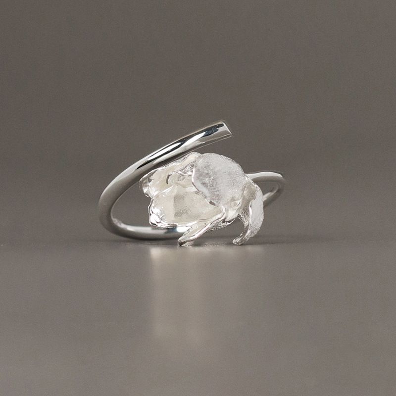 Search For This Moment Pure Silver Tulip Open Ring Elegant And Beautiful Artistic Design Flower_voghion.com