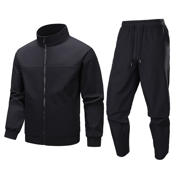Conjunto deportivo con sudadera y forro de sherpa para hombre – Conjunto de invierno EuroFit™ con forro polar térmico (negro) – Interior cepillado antipilling para mayor calidez durante todo el día_voghion.com