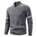 Herbst- und Wintermode: Stehkragenpullover, Herren-Strickpullover mit halbem Reißverschluss, trendige Wollpullover_voghion.com