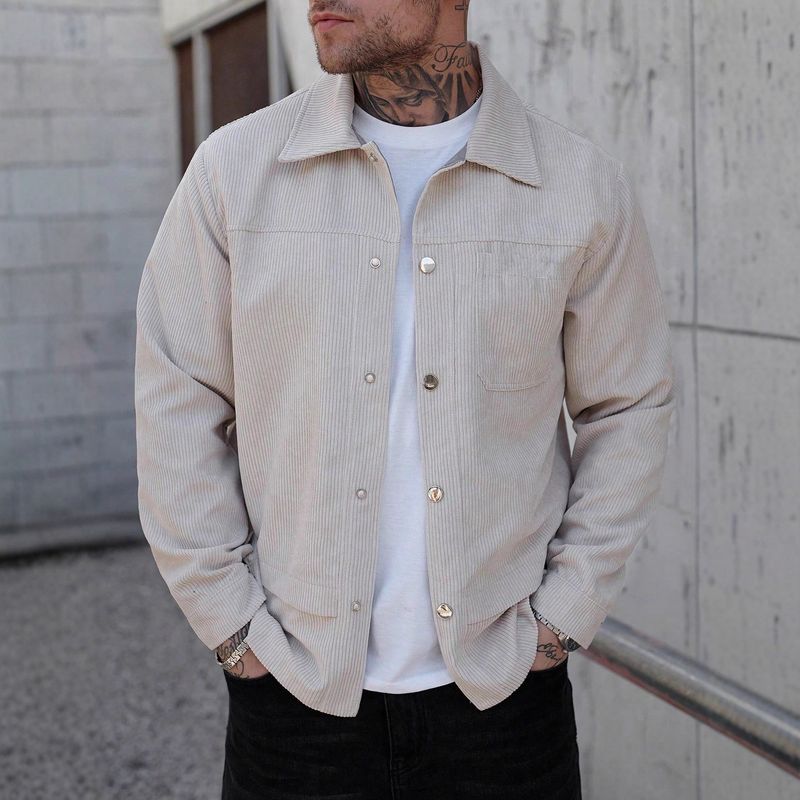 ​​Men's Corduroy Jacket Slim Fit Short Casual Spring Autumn Workwear Stylish Turn-Down Collar Coat In Multiple Colors​_voghion.com
