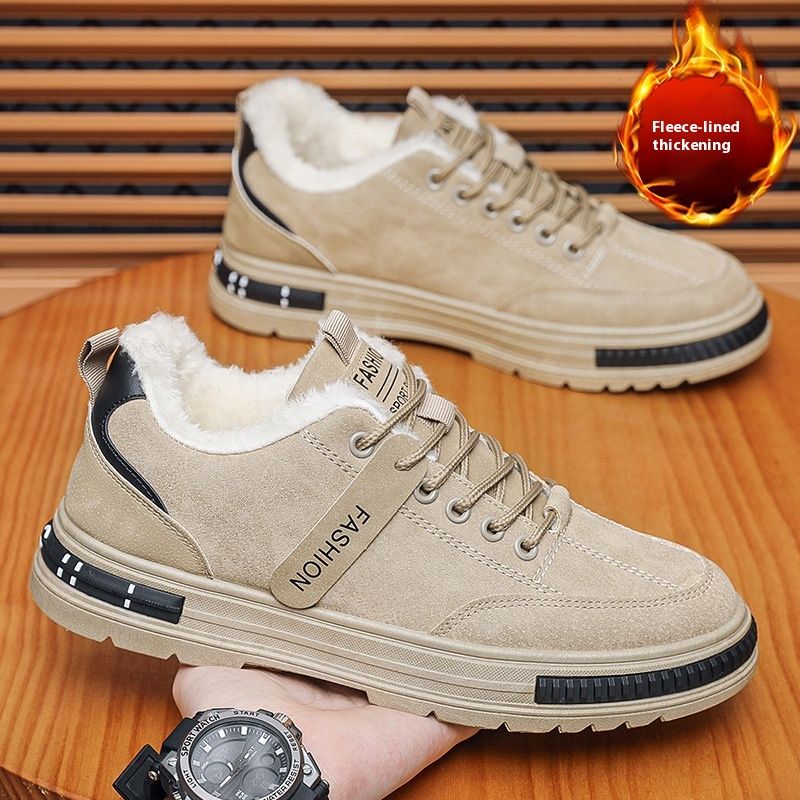 Herren Herbst Winter, Arbeit Freizeit Board Plüsch und warme Baumwollschuhe, wasserdicht, rutschfest, verschleißfeste Sportschuhe_voghion.com