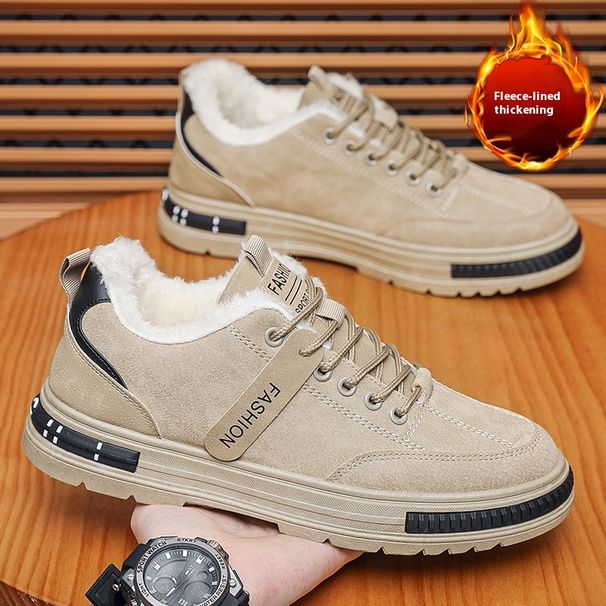 Herren Herbst Winter, Arbeit Freizeit Board Plüsch und warme Baumwollschuhe, wasserdicht, rutschfest, verschleißfeste Sportschuhe_voghion.com