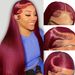 28 tommer 99J Bourgogne Lace Front Parykker Ægte hår Vinrødt Glat 13x4 HD Lace Frontal Parykker Ægte hår Forplukket med babyhår Limfri_voghion.com