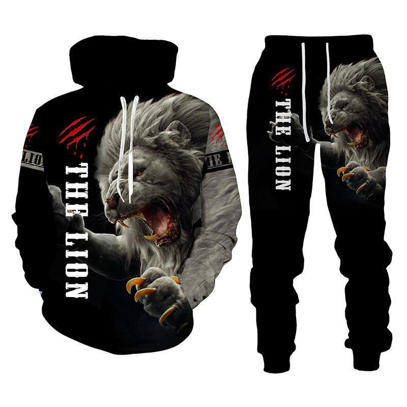 on King Herbst Winter D Print Herren Kapuzenpullover Set Sportswear Langarm_voghion.com