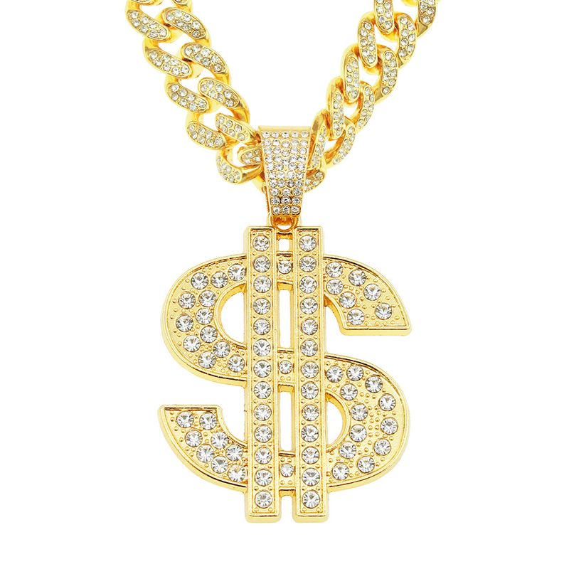 Men Women Hip Hop Big Dollar Pendant Necklace 13mm Miami Cuban Link Choker Chain Necklaces Bling Bling Charm Statement Jewellery_voghion.com