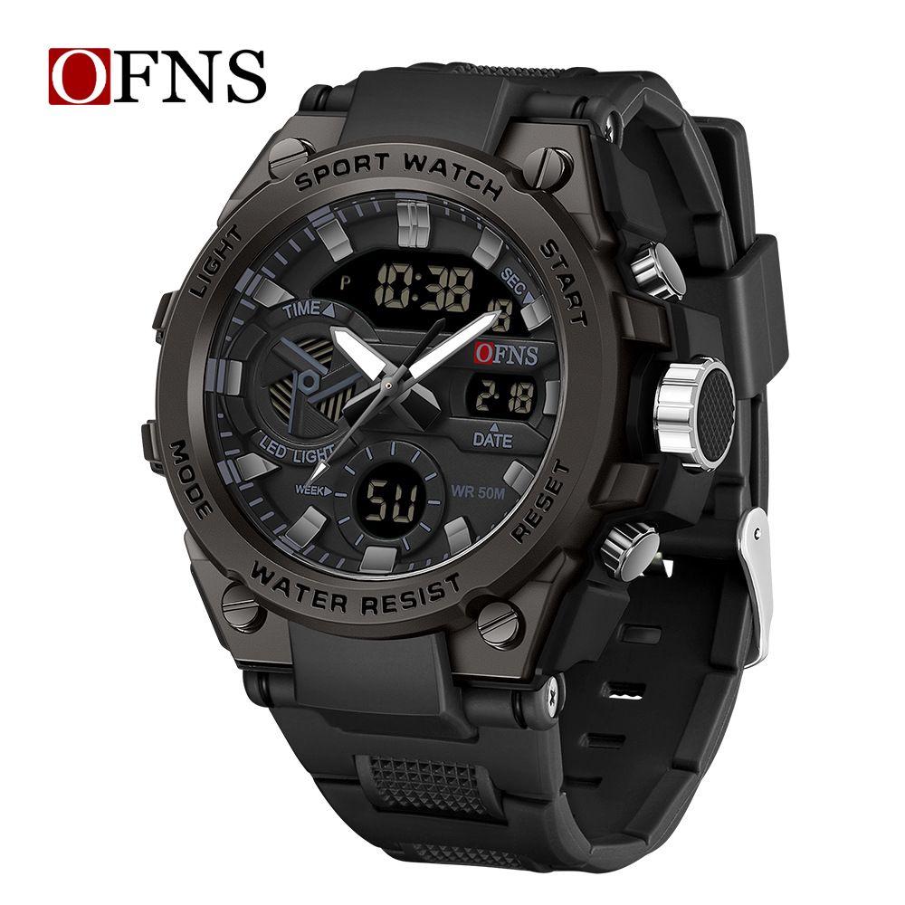 Men's Sport Watch With LED Display, Waterproof 50m, Alarm, Stopwatch, Night Light, Digital Analog Dial For Outdoor Activities_voghion.com
