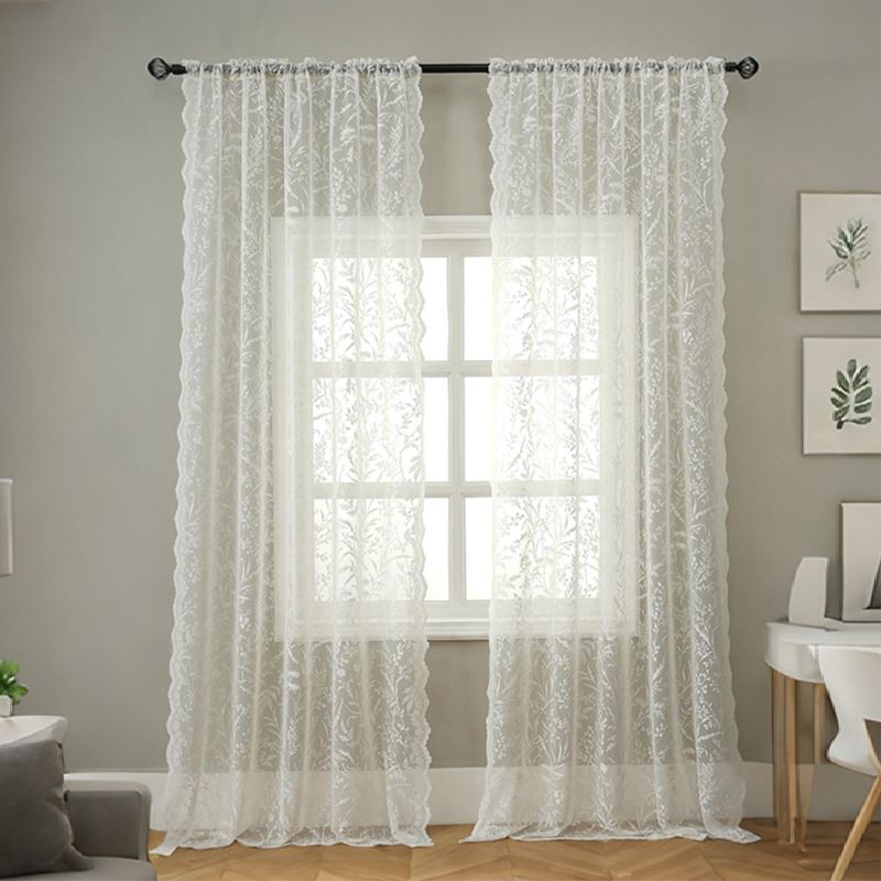 Lace Sheer Curtains – Vintage Floral Voile Drapes For Windows, 100% Polyester, White & Mint Green, 4 Sizes – Boho Chic Room Decor_voghion.com