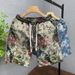 Peony Printed Shorts, Men's Trendy And Personalized Five Piece Pants, 2024 New Men's Ruffled And Handsome Internet Famous Half Cut Pants_voghion.com