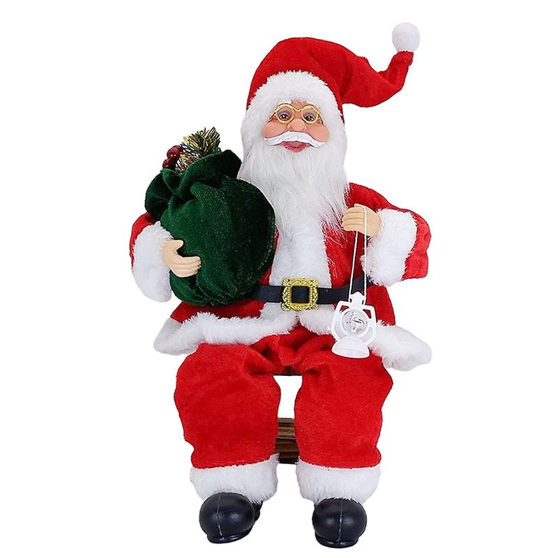 Sittande jultomte plysch statyett Levande utseende Söt docka prydnader till jul Bord Öppen spis mantel_voghion.com