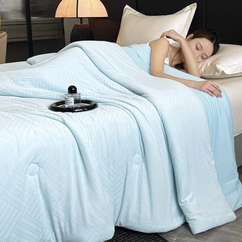 Edredom de verão premium em fibra de soja com design jacquard em relevo 3D, ultramacio e respirável para ambientes com ar condicionado_voghion.com